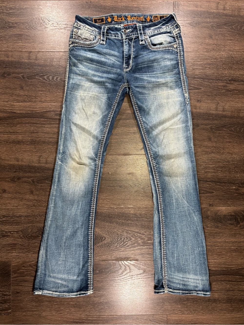 Rock Revival ‘Liri’ Mid Rise Boot Cut Embellished jeans size 28